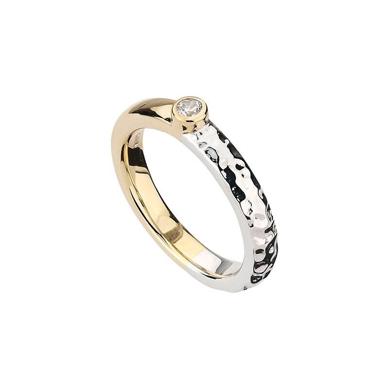 Da-Ring 925 Silber, rhodiniert, Zirkon teil gold platt Da-Ring 925 Silber, rhodiniert, Zirkon teil gold platt