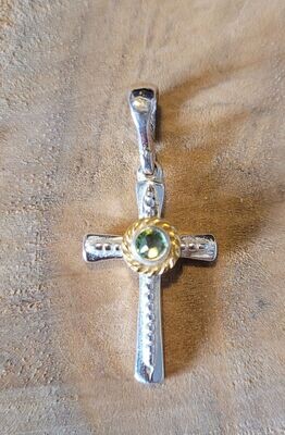 Trachtenkreuz in 925 Silber mit Teilvergoldung, Farbe: apfelgrün peridot
