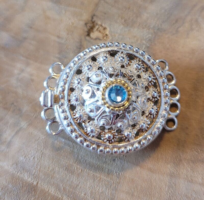 Kropfschließe 925 Silber mit Teilvergoldung, Steinfarbe Aqua