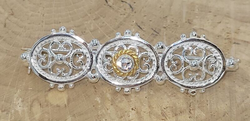 Trachtenbrosche 925 Silber, Teilvergoldung, Steinfarbe: weiß