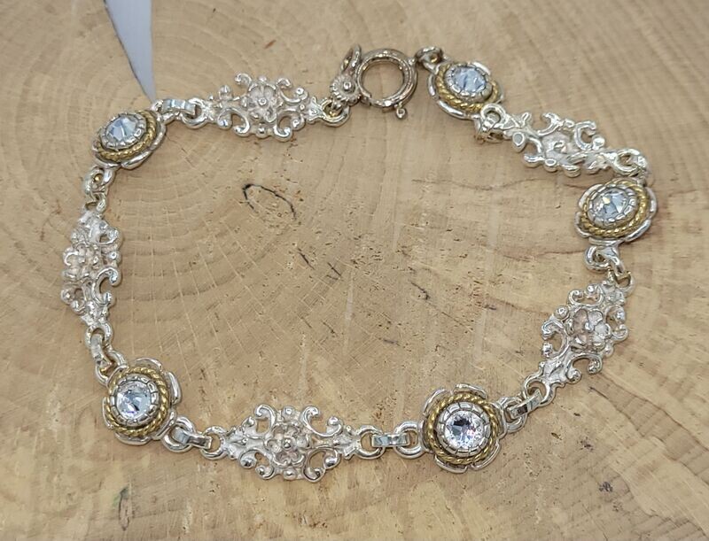 Trachtenarmband, 925 Silber, Teilvergoldung, Steinfarbe: weiß