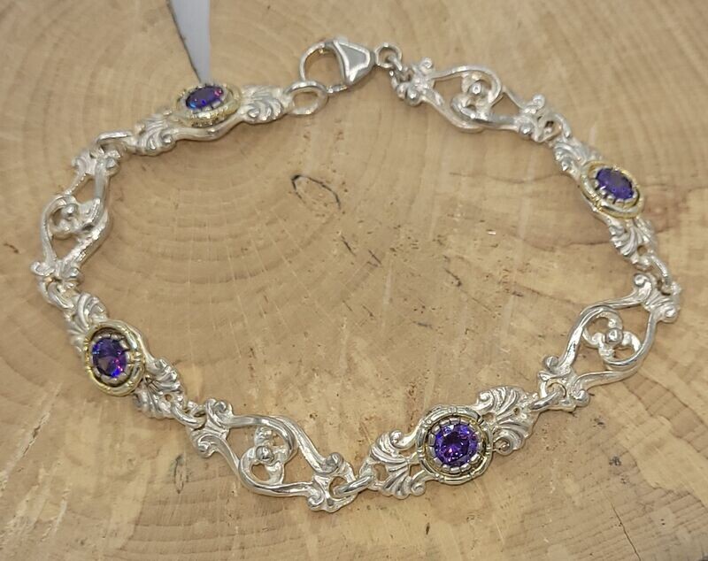 Trachtenarmband 925 Silber, Teilvergoldung, Steinfarbe: flieder