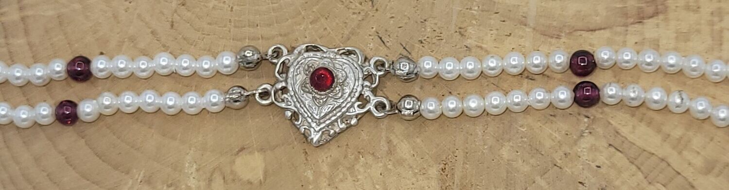 Trachtenarmband 925 Silber, Granat, Muschelkernperlen