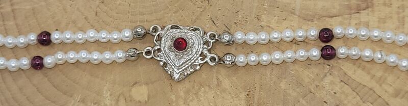 Trachtenarmband 925 Silber, Granat, Muschelkernperlen Trachtenarmband 925 Silber, Granat, Muschelkernperlen