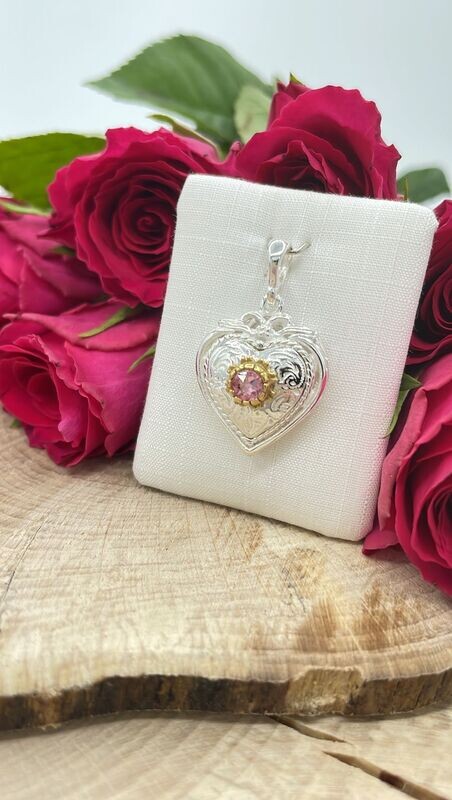 Anhänger Trachtenherz, 925 Silber, Steinfarbe: rosa Anhänger Trachtenherz, 925 Silber, Steinfarbe: rosa
