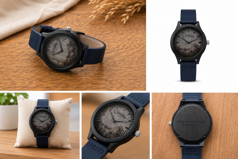 Watzmann Uhr Berchtesgaden, Sandelholz, Bambuszifferblatt dunkel, Herrenuhr