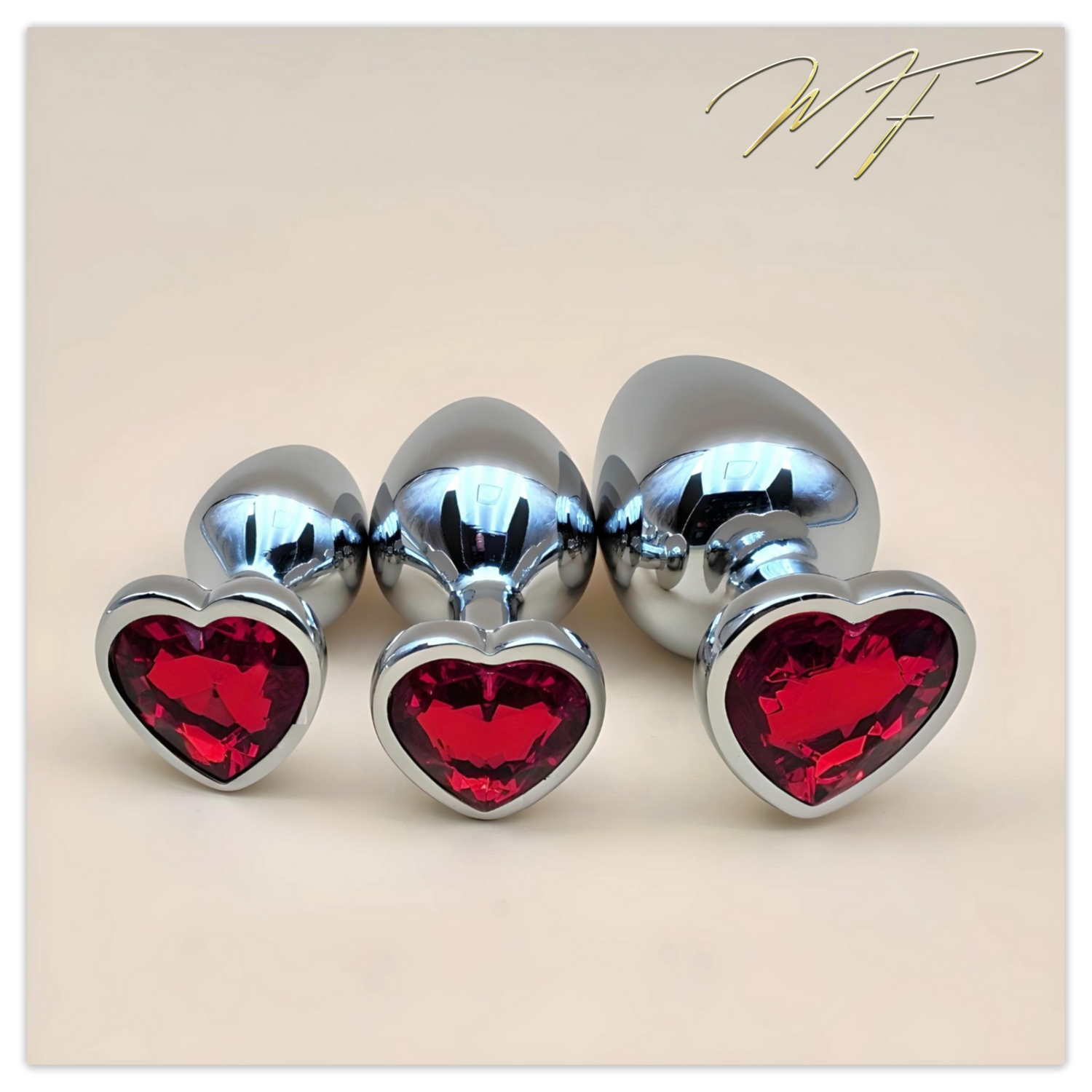 3er Set Plug Herz  silber/rot