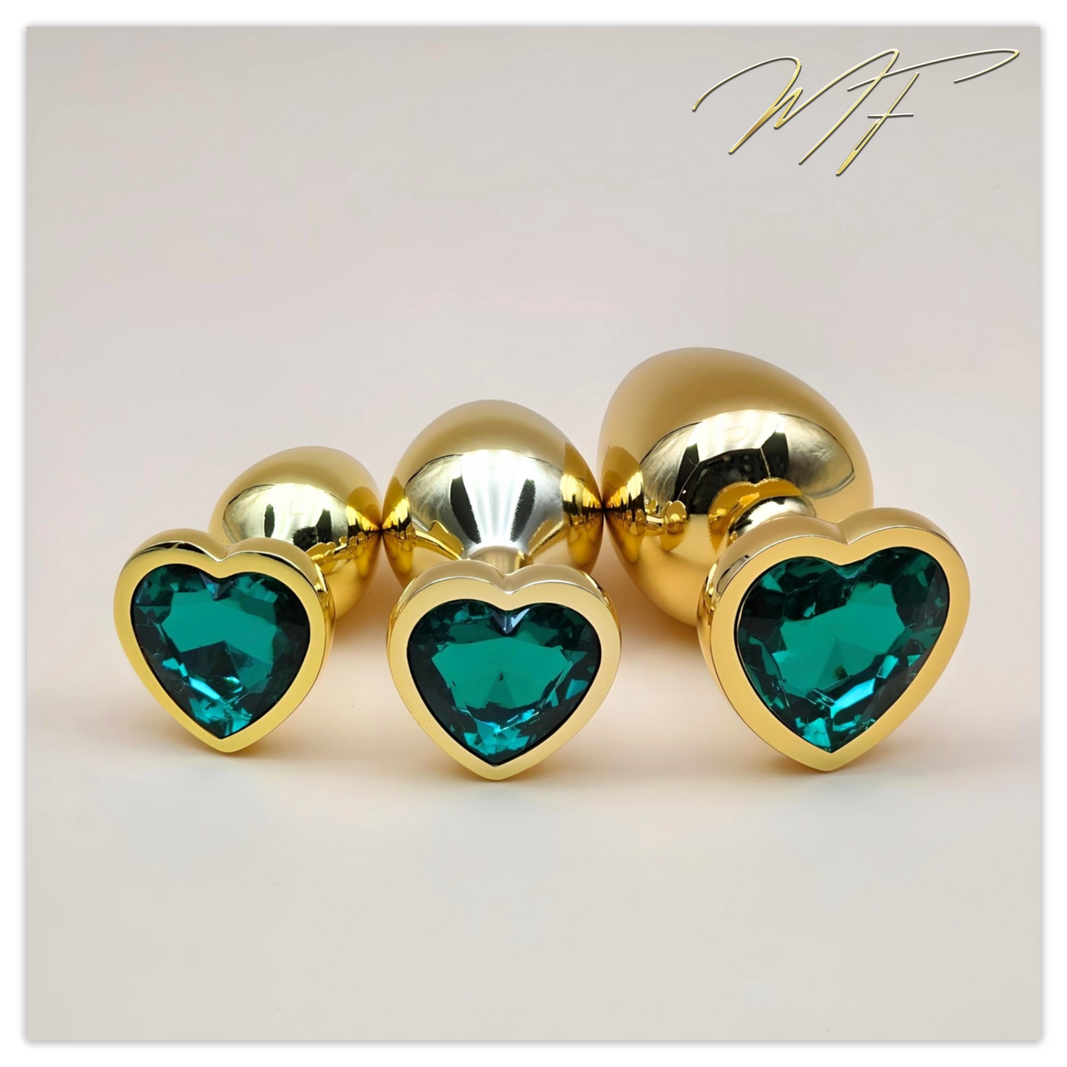 3er Set Plug Herz  gold/grün