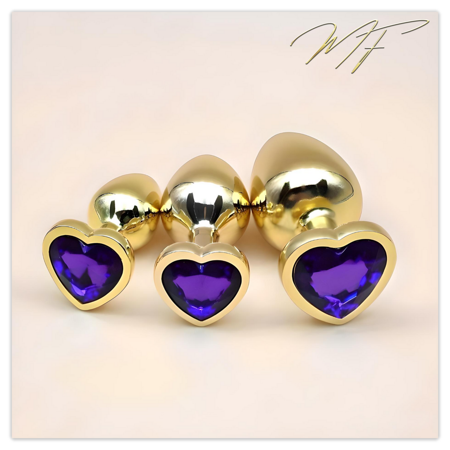 3er Set Plug Herz  gold/violett
