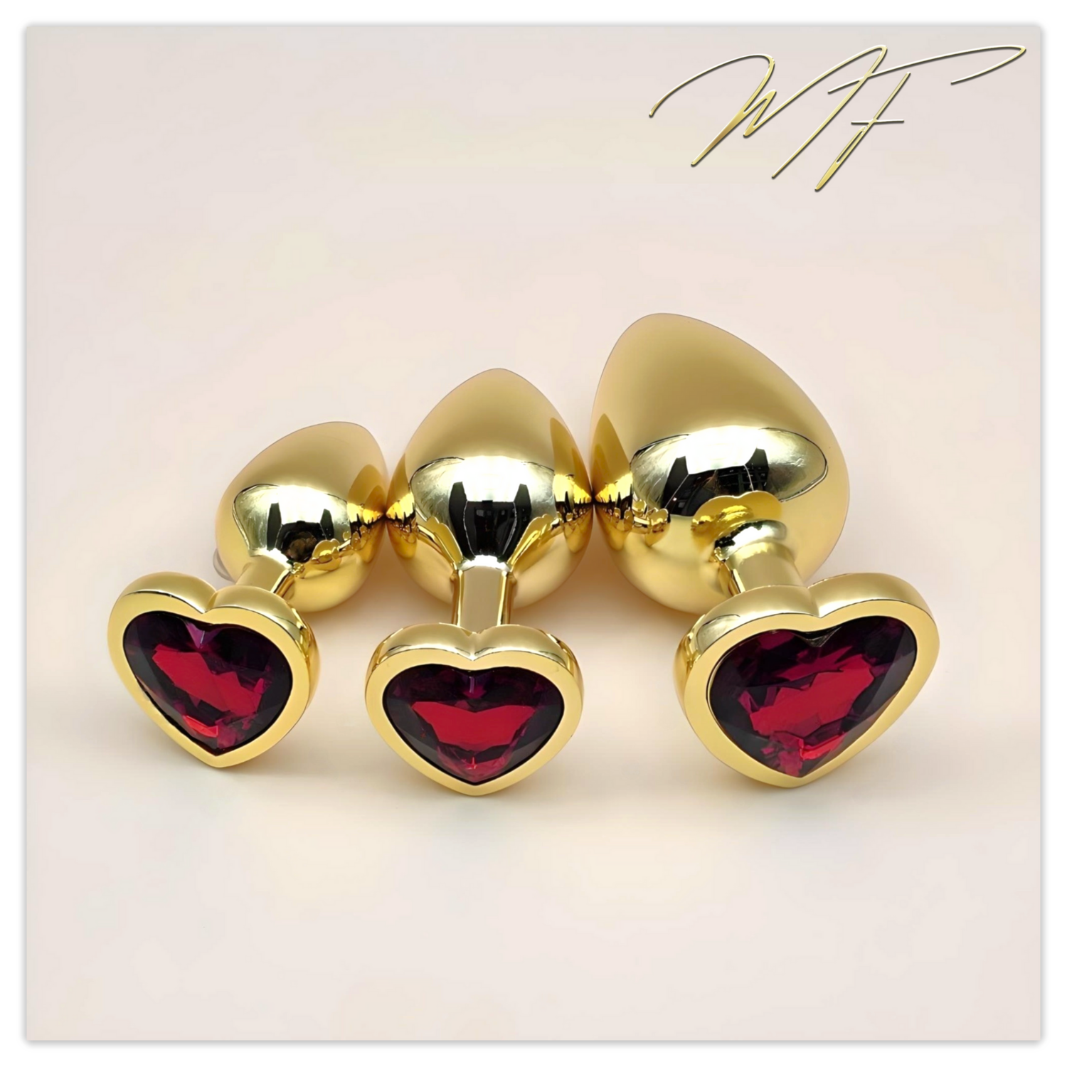 3er Set Plug Herz  gold/rot