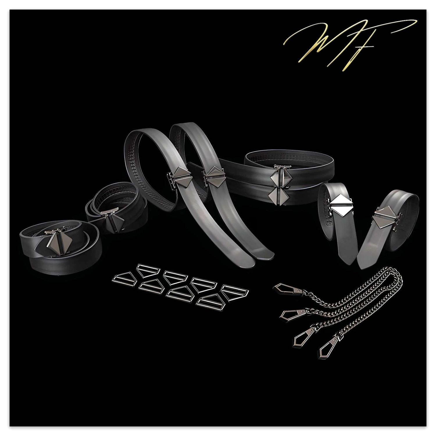 Restraint Set groß - schwarzes Echtleder