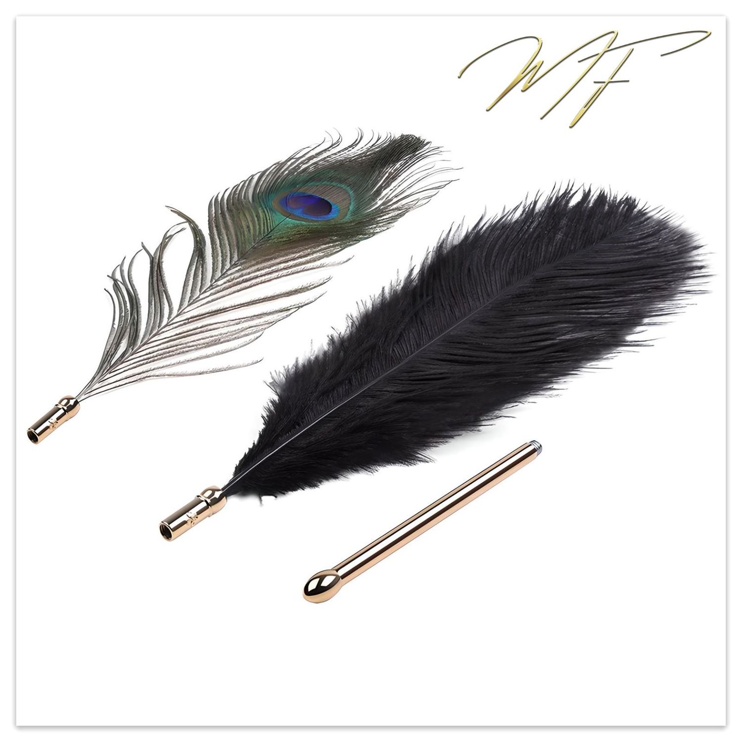 Set "Feather Tickler" mit echter Pfauen- und Straußenfeder