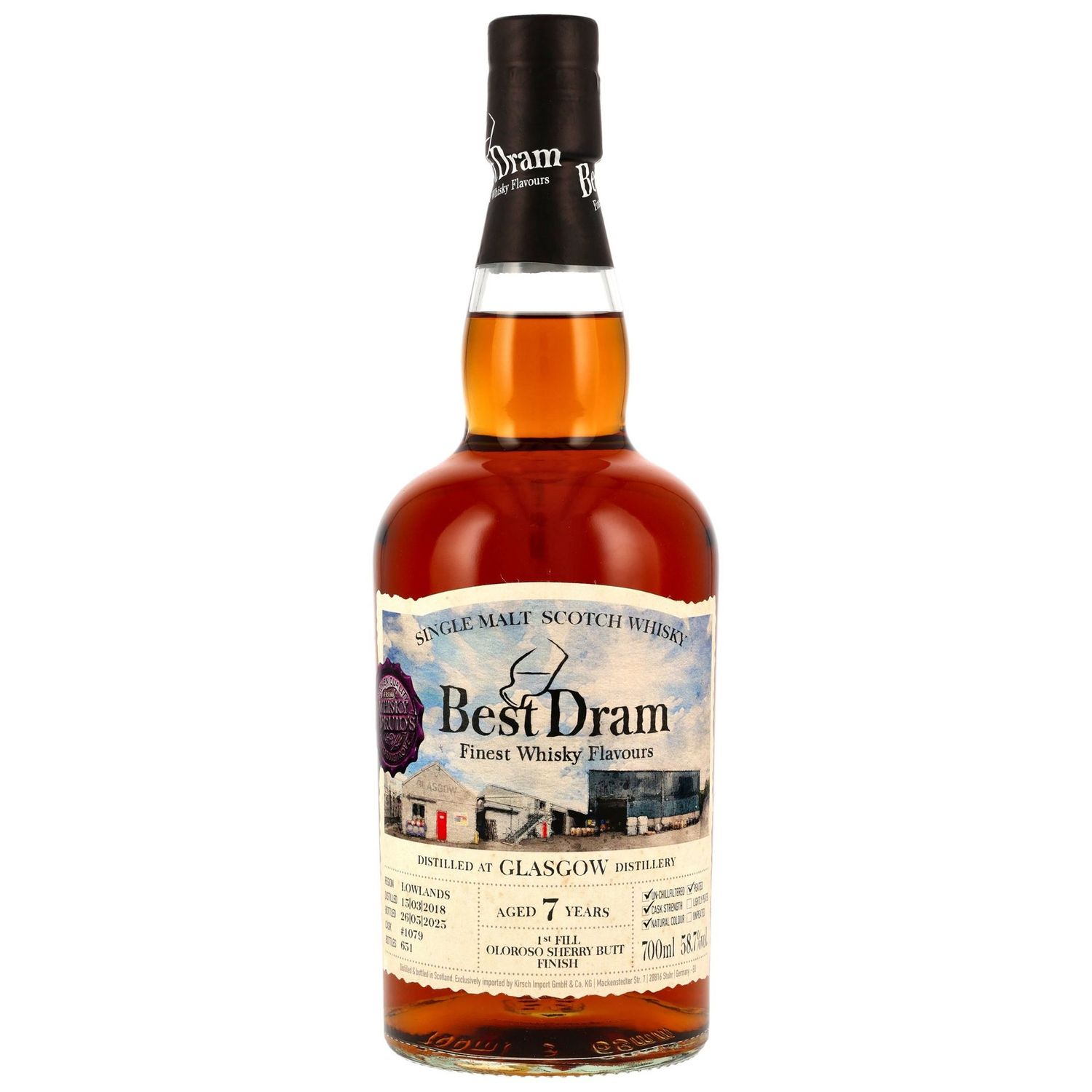 Glasgow Distillery 2018/2025 (7Jahre) 1st Fill Oloroso Sherry Butt Finish #18/1079 (Best Dram)