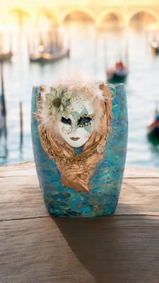 Venetian Mask Altered Vaas  Turquoise/Gold