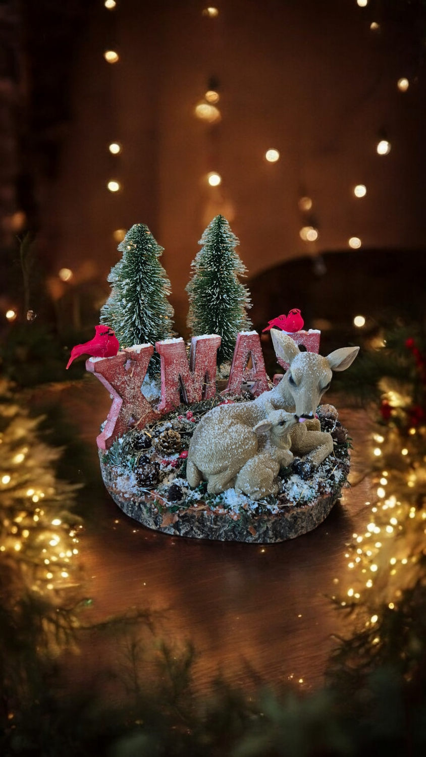 Winter/kerst decoratie: &quot;Hert met Jong in Kerstsfeer&quot;