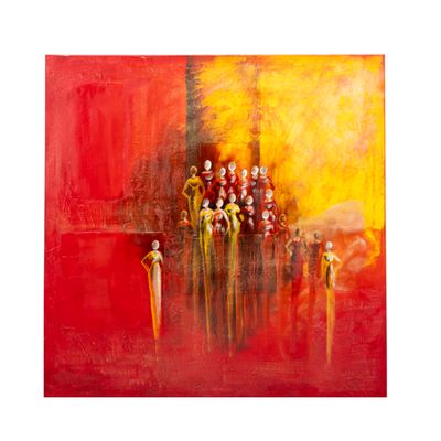 &quot;Gathering in Firelight&quot; – Mixed Media Schilderij