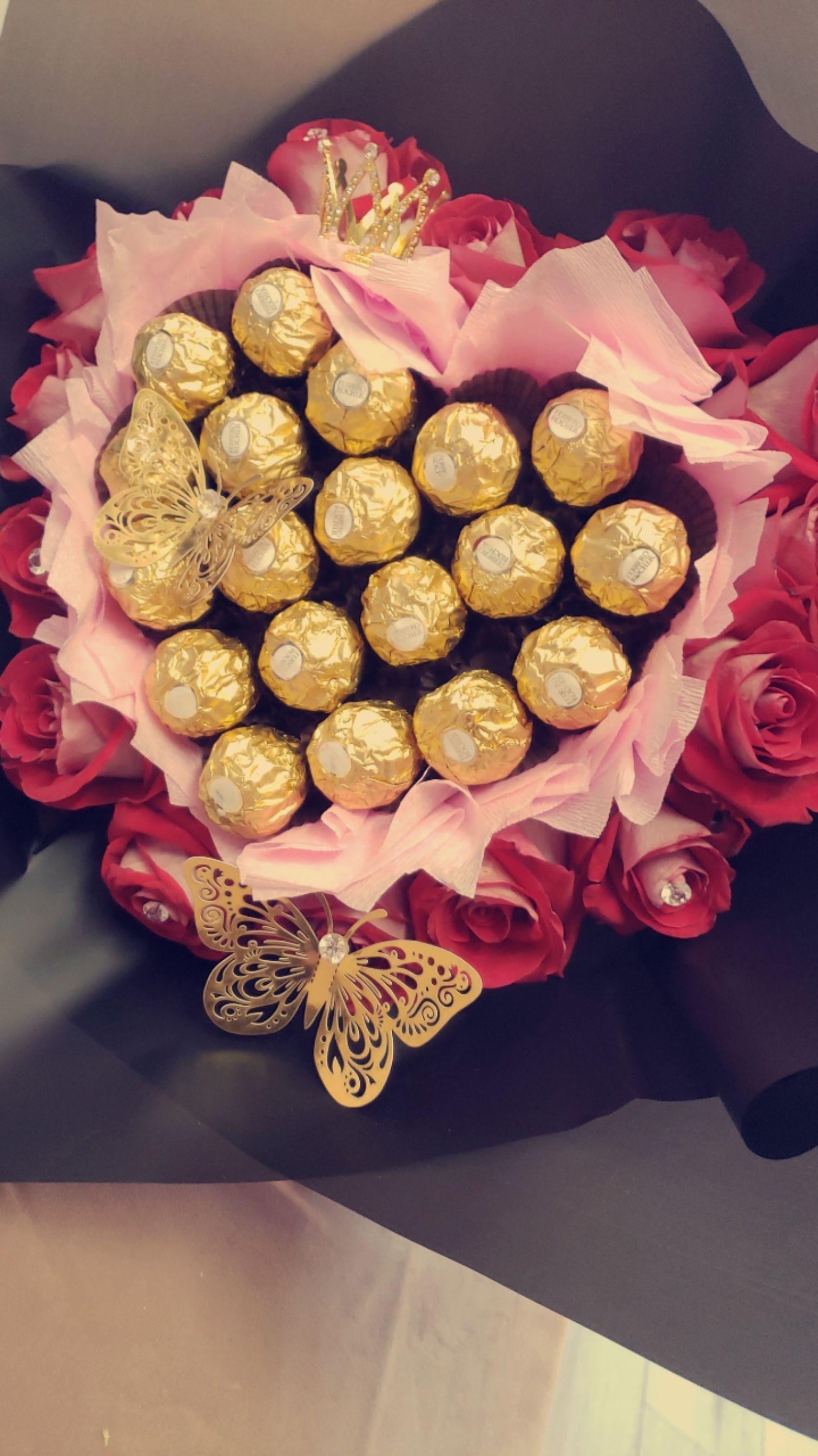 Rose and chocolate heart bouquet