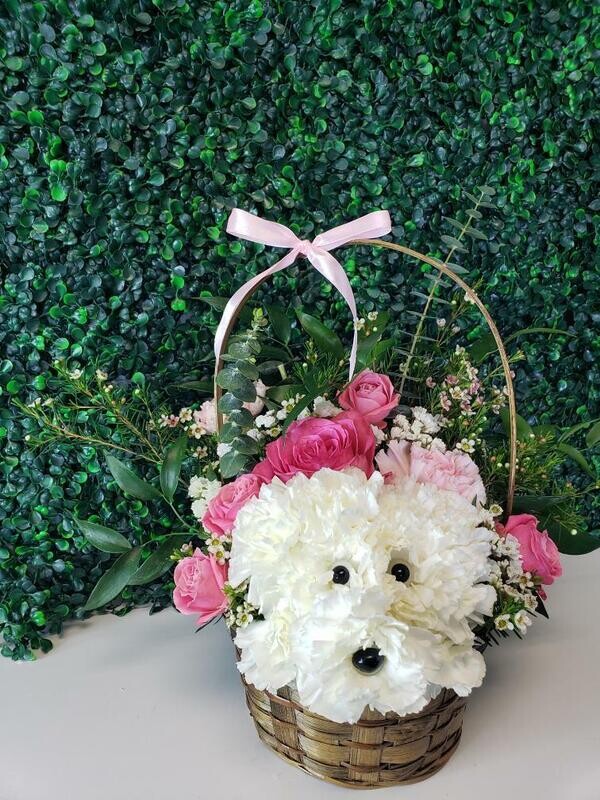 Puppy floral basket