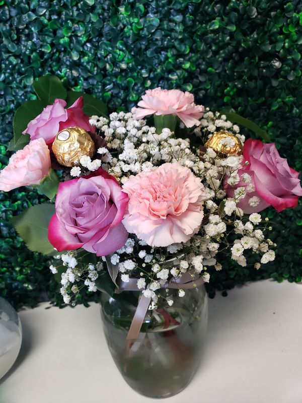 Rose and carnation vased arrangement