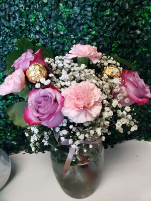 Rose and carnation vased arrangement
