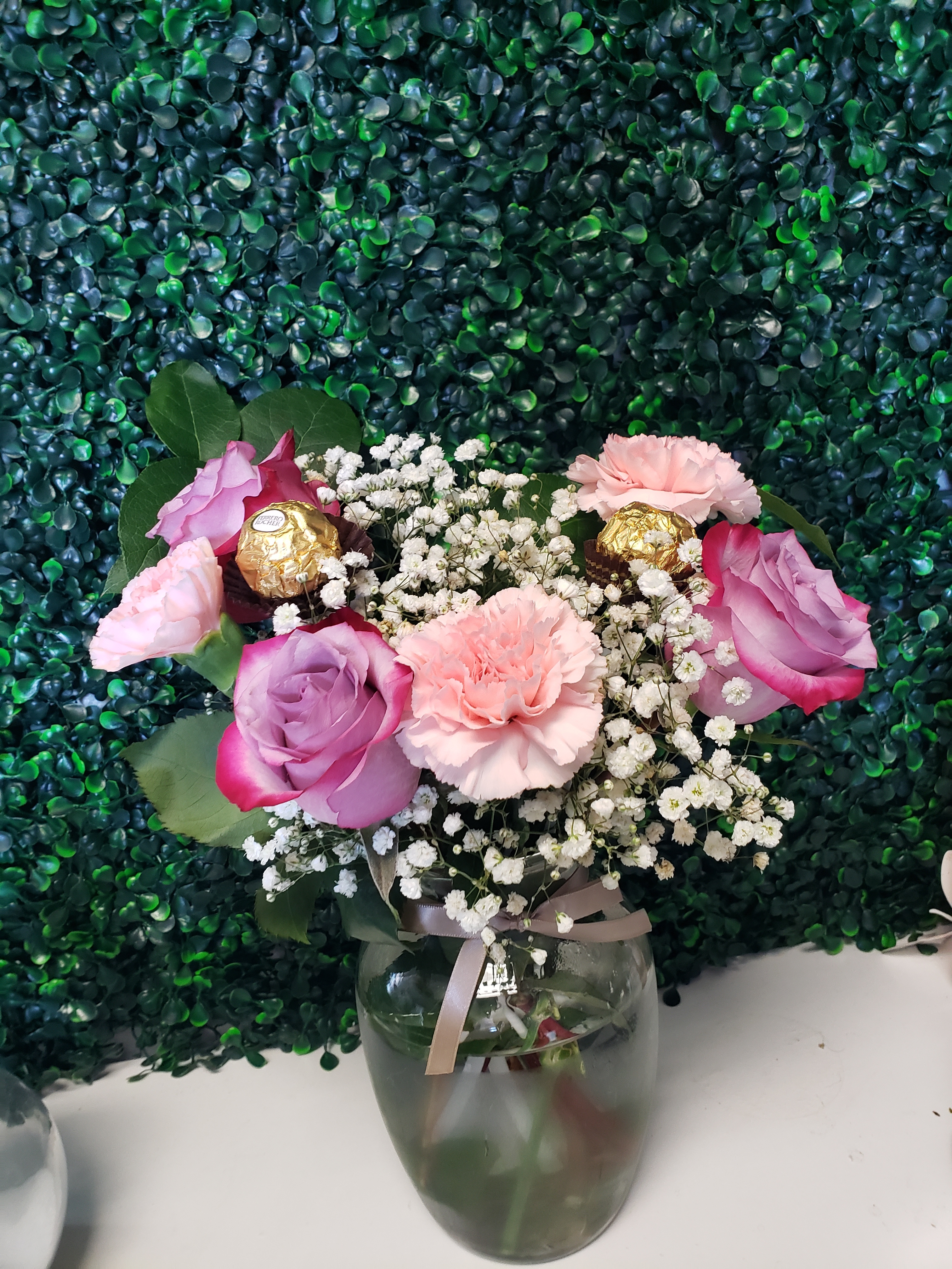 Rose and carnation vased arrangement