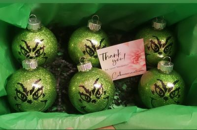 Grinch glitter Christmas Ornaments