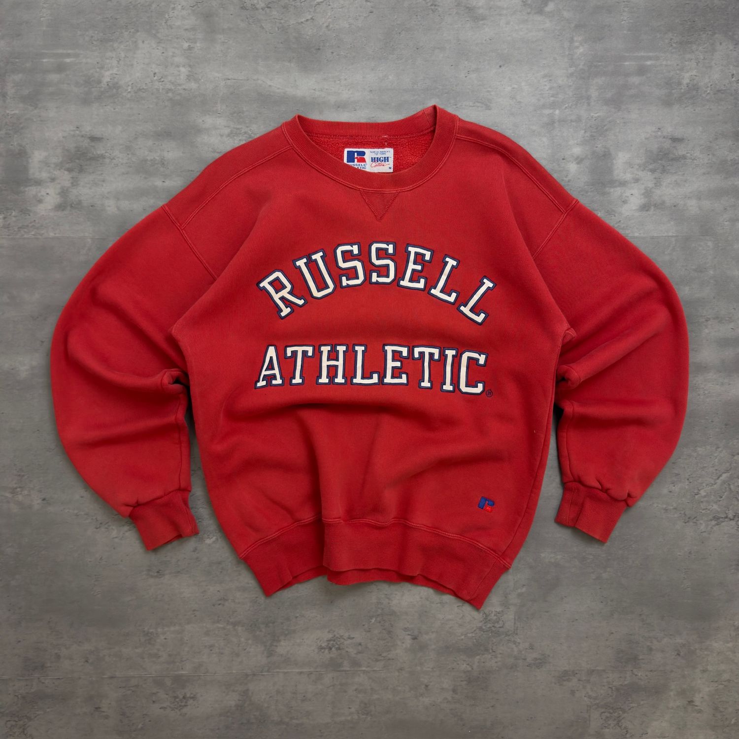 Red Russell Athletic Embroidered Spellout Sweatshirt