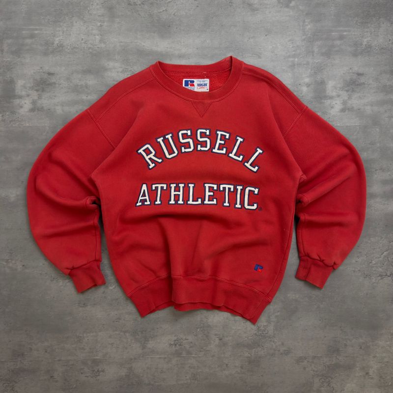 Red Russell Athletic Embroidered Spellout Sweatshirt
