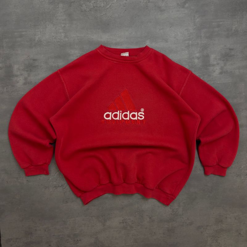 Red Adidas Equipment Embroidered Spellout Sweatshirt