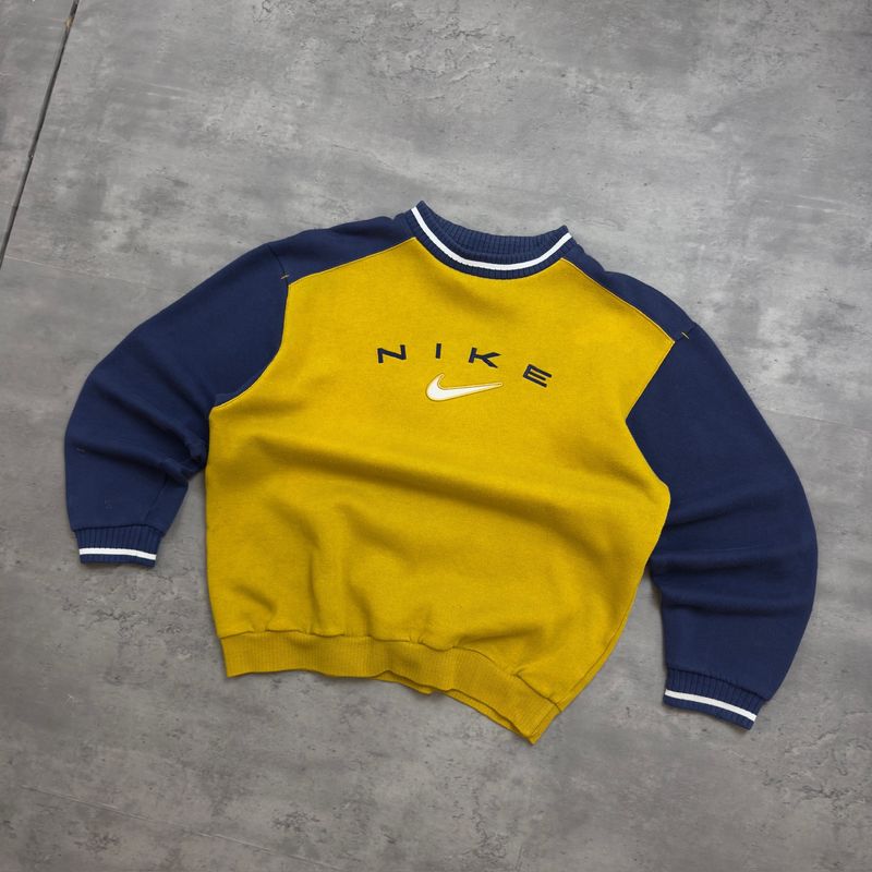 Yellow and Navy Nike Embroidered Spellout Sweatshirt