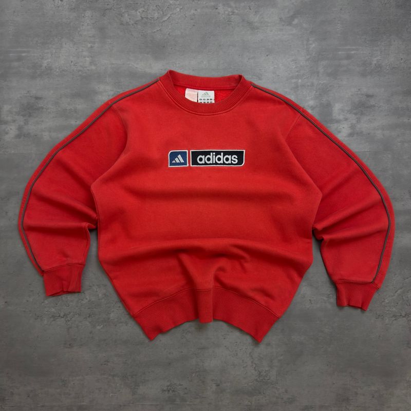 Red Adidas Embroidered Spellout Sweatshirt