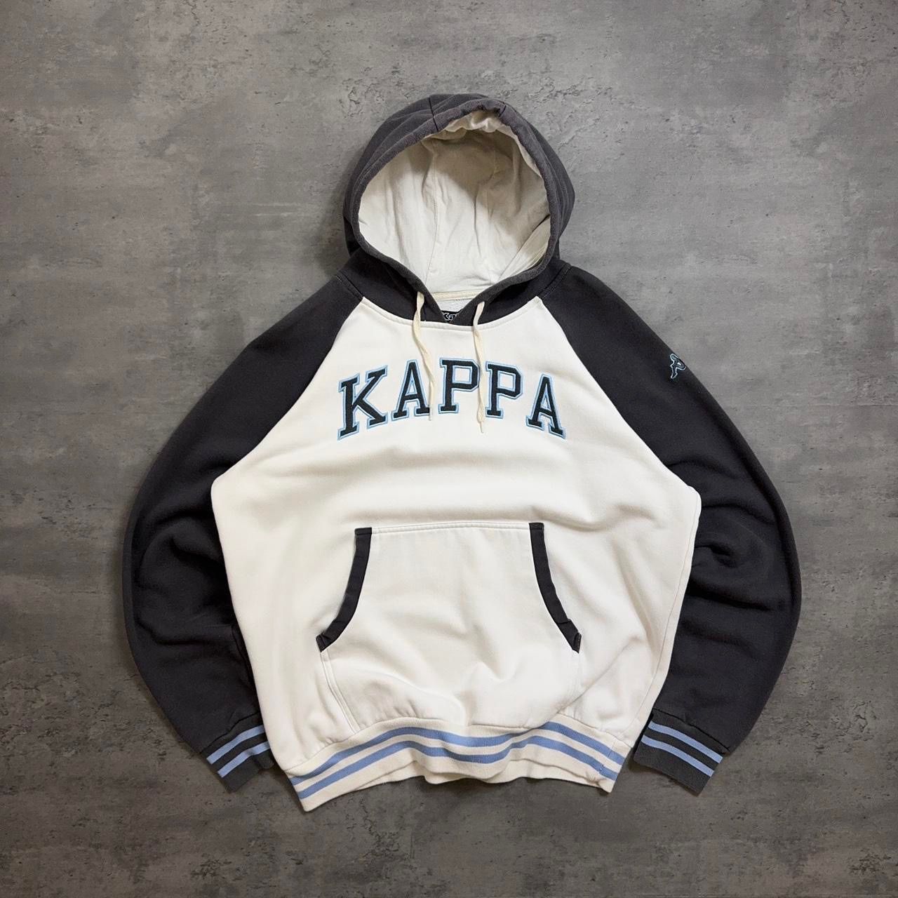 White and Navy Kappa Embroidered Hoodie