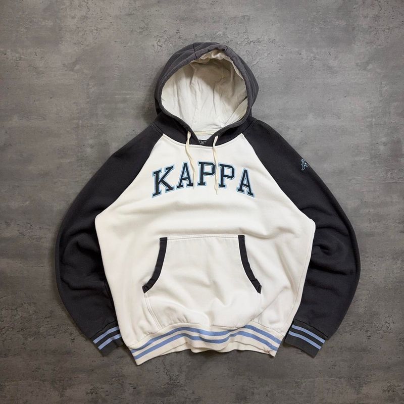 White and Navy Kappa Embroidered Hoodie