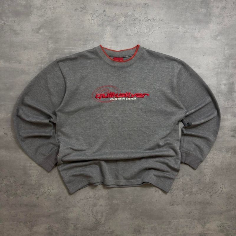 Grey and Red Quiksilver Embroidered Sweatshirt