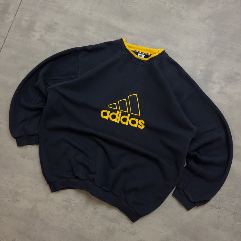 Navy and Yellow Adidas Embroidered Spellout Sweatshirt