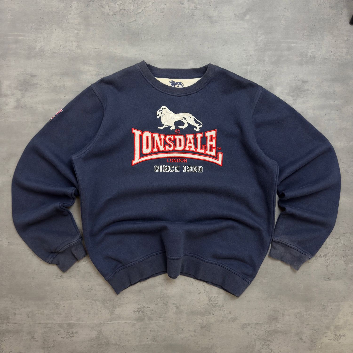 Navy Lonsdale Embroidered Spellout Sweatshirt