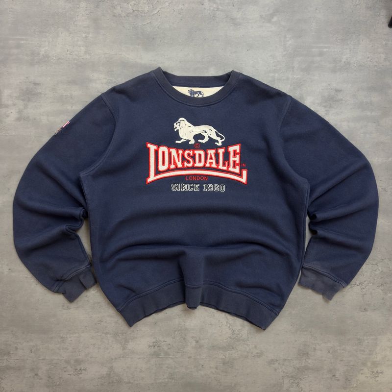 Navy Lonsdale Embroidered Spellout Sweatshirt