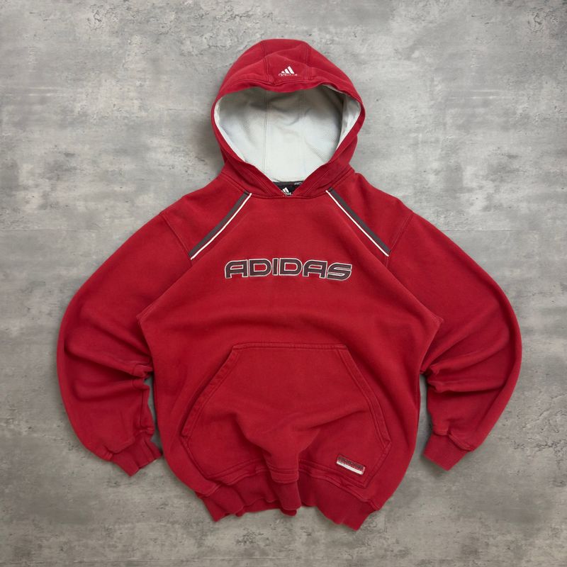 Red Adidas Big Logo Embroidered Hoodie