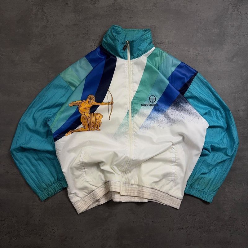 White and Turquoise Sergio Tacchini Pete Sampras &#39;Archer&#39; Track Jacket