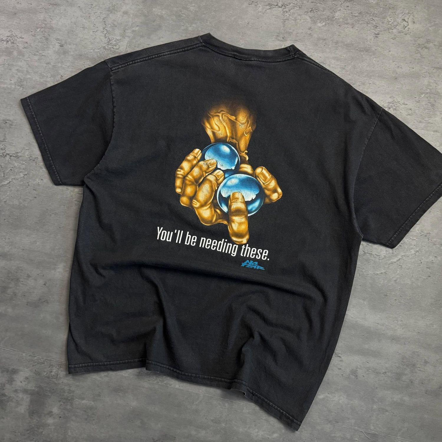90s Washed Black No Fear &quot;You&#39;ll be needing these&quot; Graphic T-shirt