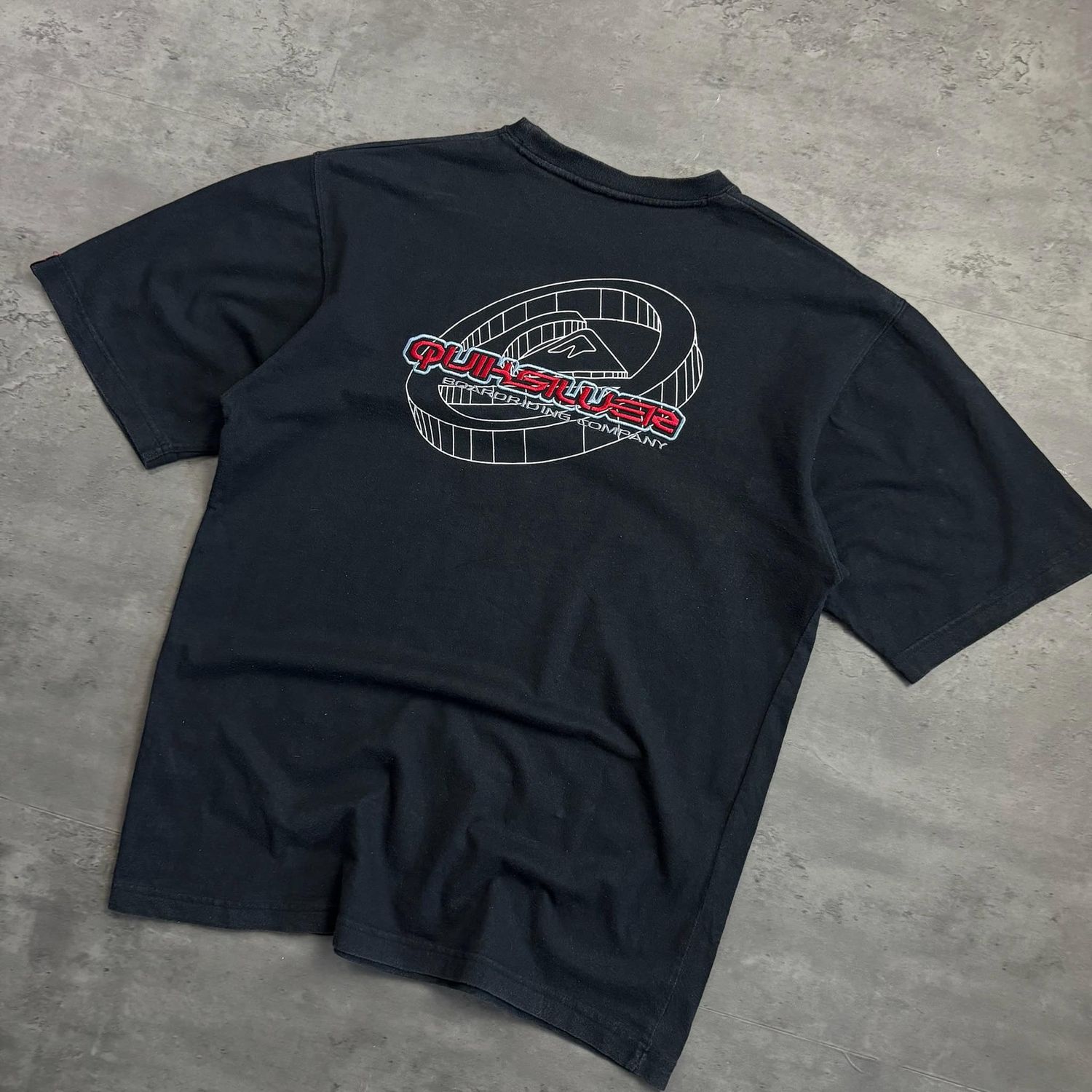90s Black Quiksilver Embroidered T-shirt