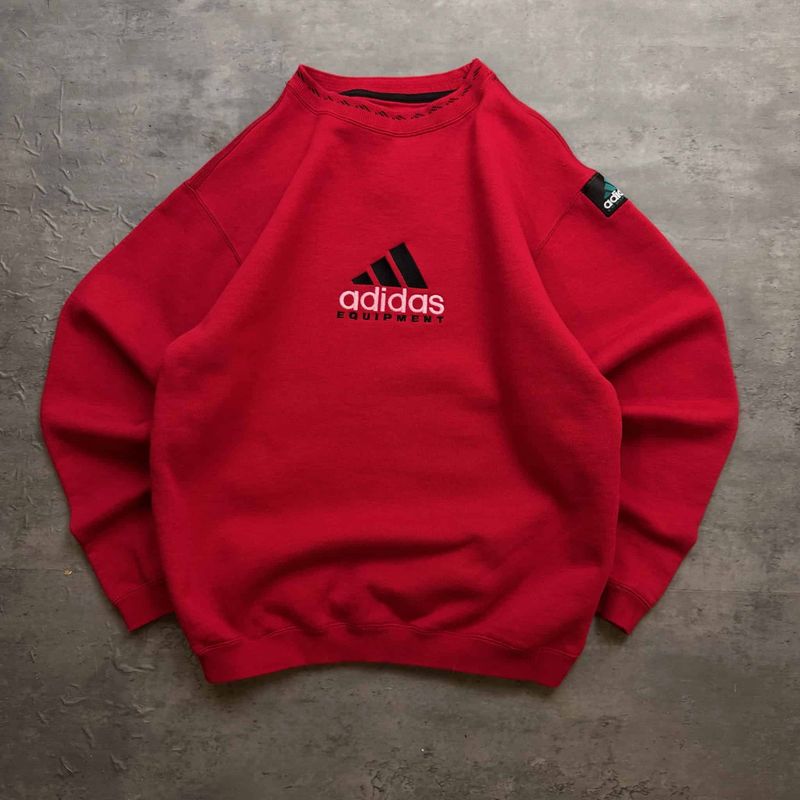 Red Embroidered Adidas Equipment Sweatshirt