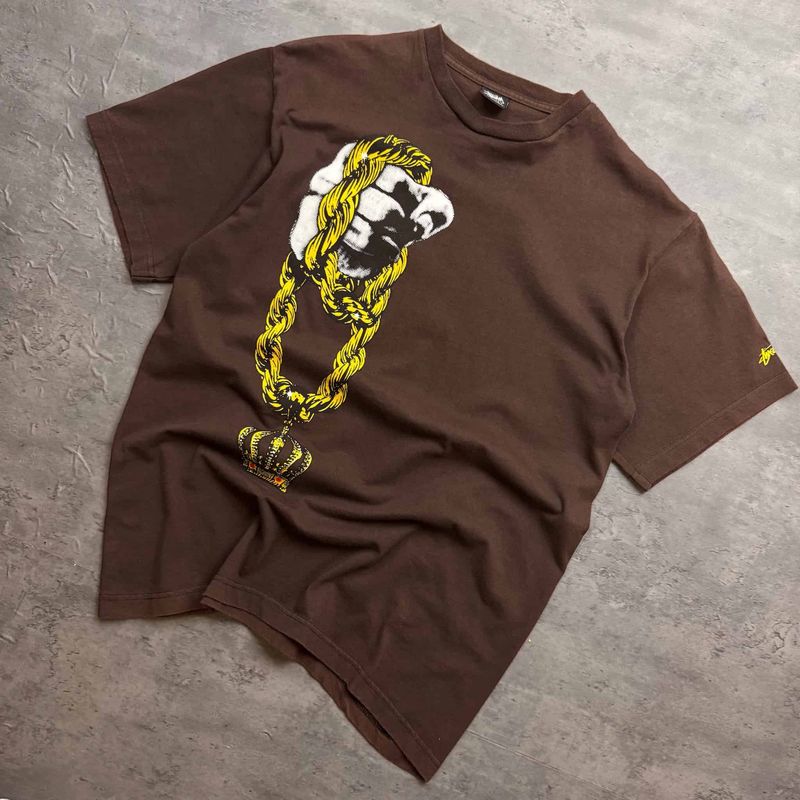 Rare Brown Stussy Chain and Fist Graphic T-shirt