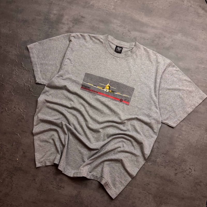 Rare 90s Grey Stussy Fighter Plane T-shirt