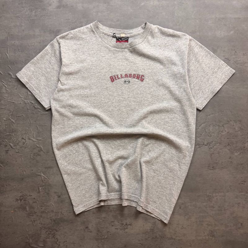 Grey and Red Quiksilver Graphic T-shirt