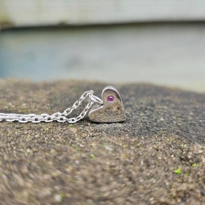 Mini Pink Sapphire Heart Charm Necklace