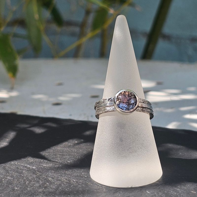 Rutile Quartz Silver Stacking Rings