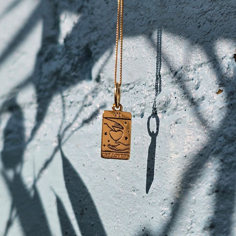 Gold Vermeil Lovers Tarot Card Charm Necklace