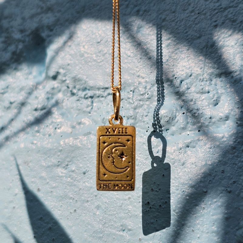 Gold Vermeil Moon Tarot Card Charm Necklace