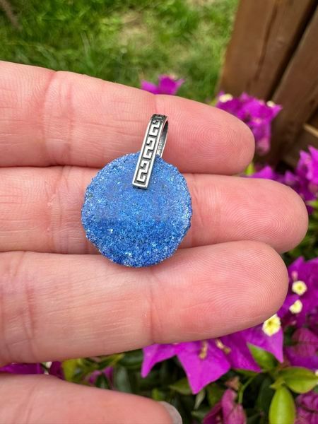 ​Pendentif nodule d azurite recto verso poli devant et derriere